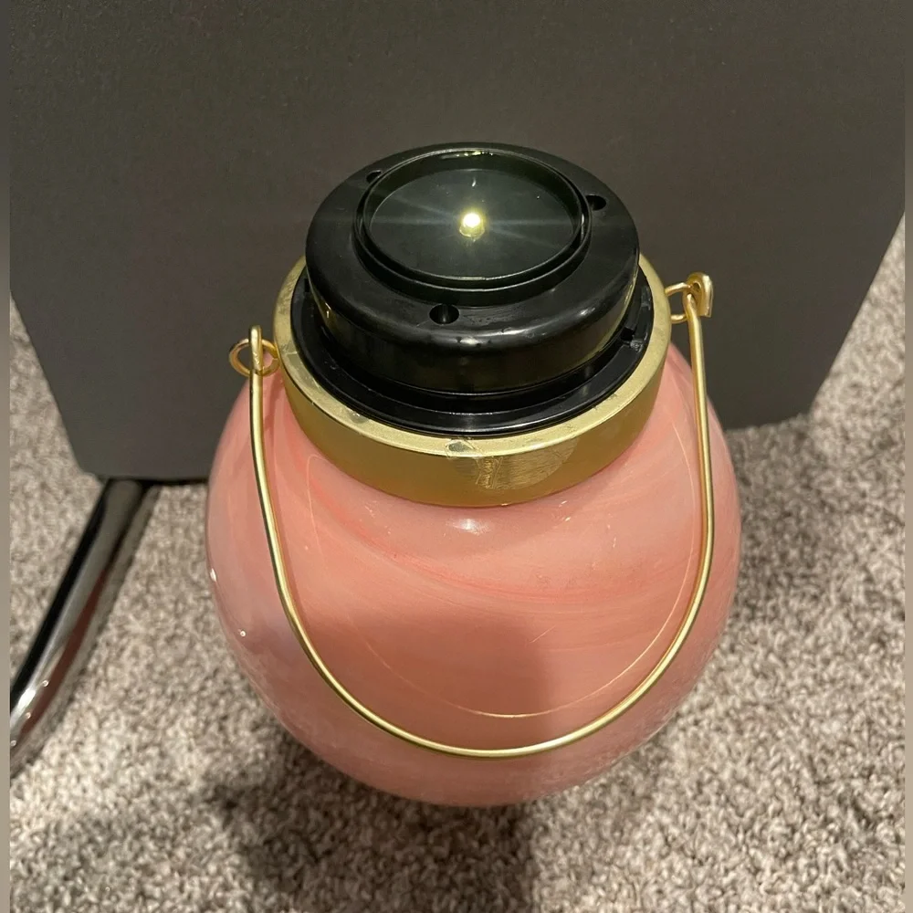Solar Glass Ball Outdoor Lantern with Gold Handle- Pink